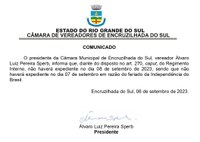 Câmara de Vereadores não terá expediente nos dias 07 e 08/09/2023