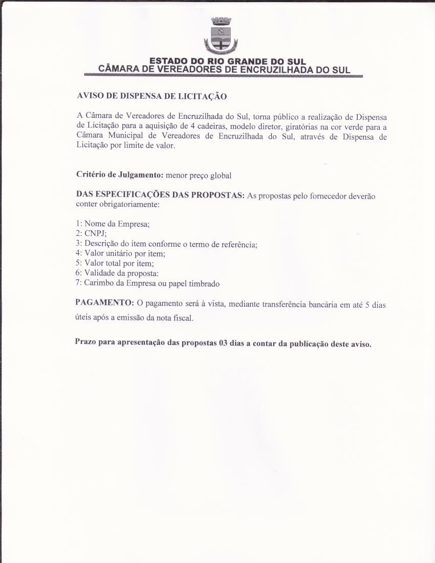 AVISO DE DISPENSA DE LICITAÇÃO
